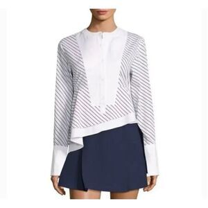 Carven Long Sleeve Striped Asymmetrical Blouse Top Womens White Multi Size 40